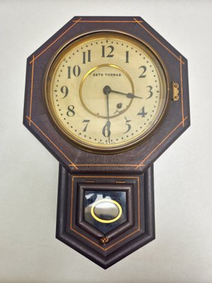 Classic Seth Thomas Wall Clock With Octagonal Wood Frame And Pendulum - Vintage Timepiece