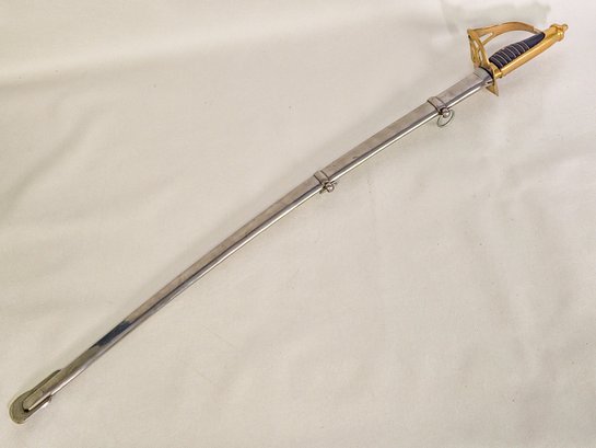 Exquisite European Cavalry Sword With Brass Hilt And Scabbard