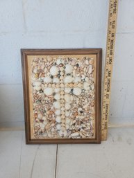 Framed Crucifix Made Of Assorted Sea Shells Cross Christ Jesus Christian Christianity 'Across From The Beach'