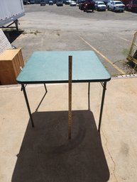 Vintage Green Leather Covered Folding Card Table 60s