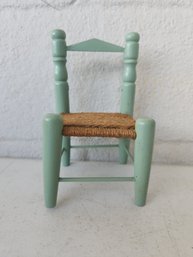 Blue Painted Wood Chair And Woven Rope Seat