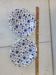 Lot Of Two Made In Italy Blue Flower China Porcelain Ceramic Bowls