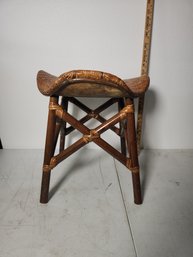 Vintage Antique Woven Wood Wicker Seat Bar Stool Chair #1