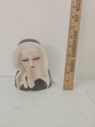 Praying Nun Ceramic Candle Holder Tchotchke Statue