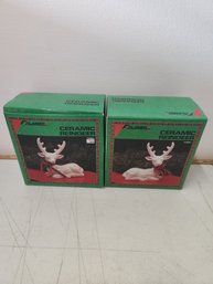 Lot Of Two Ceramic Reindeer In Box