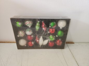 Box Of Glass Ball And Ovoid Ornaments 19ct