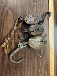 Lot Of 3 Vintage Pullies Pulleys Rope Sailing Lifting Pullys