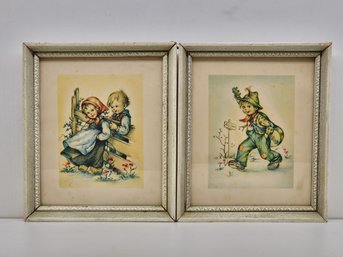 Pair Of Framed Paintings Of Adorable Little Children By Lambert 1950s Art Prints