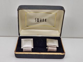Pair Of Swank Cufflinks In Jewelry Box Classy And Professional Mens Formalwear Business Attire