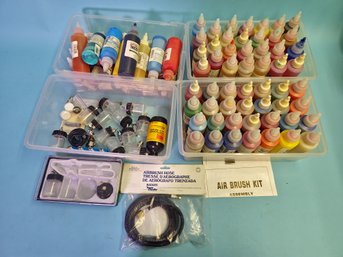 Giant Lot Of Air Brush Paints And Accessories