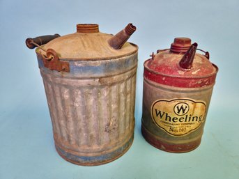 Pair Of Antique Oil Cans MCM Vintage Farmhouse Decor