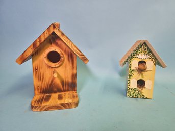 Two Adorable Wooden Bird Houses Outdoor Spring Summer Decor