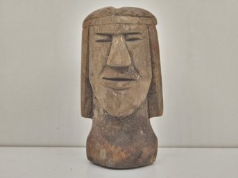 Ancient Panamanian Carved Wood Head Statue - Indigenous Craft