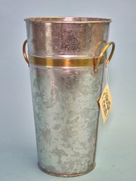Galvanized Tin Vase Vanilla Crush Ice Bucket Watertight Wine Chiller Plants Flowers Silver Gold Tone 2 Handles