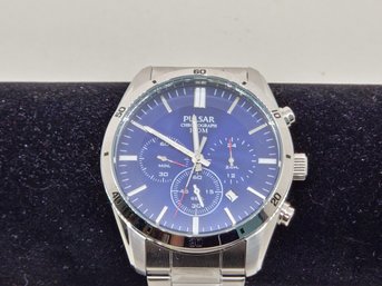 Pulsar PT3 825 Chronograph 100m Watch - Stainless Steel, Water Resistant