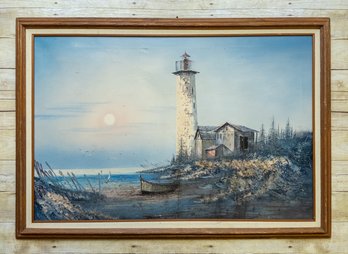 Everett Woodson Lighthouse Oil Painting - Framed & Matted Seascape Art