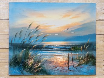 Signed Sunset Seascape Oil Painting On Canvas - Enthralling Ocean View