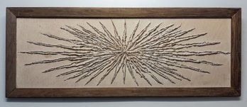Supernova Large Textured Sand And Gold Painting In Vintage Wood Frame By Unknown Artist