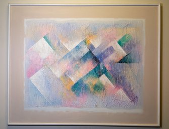 Large Geometric Abstract Painting By Scott C - Textured Art On Canvas In White Frame