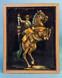 Signed Vintage Mexican Black Velvet Painting - Matador On Horse, Mid-Century Modern Art