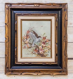 C. Jeffares Bird & Flowers Oil Painting - Antique Ornate Wood Frame
