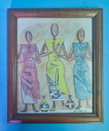Signed And Framed Artwork Of Three Faceless Women