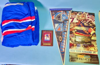Lot Of New York Rangers Memorabilia - Flag Blanket Card Poster