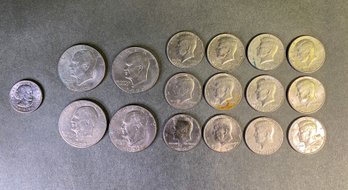 Large Collection Of U.S. Coins Including Eisenhower Dollars And Kennedy Half Dollars $11 Face Value