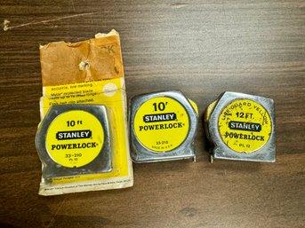 Lot Of 3 Stanley Powerlock Vintage Measuring Tapes One In Box