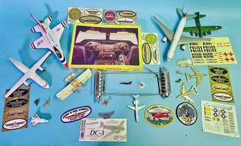 Aviation Collector's Dream: 32-Piece Lot Of Model Planes, Decals, Pins, And More