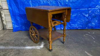 Mid-Century Tea Cart - Wooden With Handle And Tray