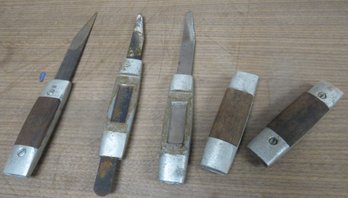 Lot Of 5 Knife Blade Handles - Some With Knife Still Attached