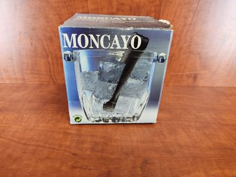 MONCAYO Italian Glassware Ice Bucket With Tongs Open Box