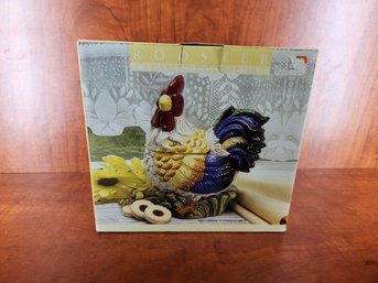 Brand New In Box Alco Ceramic Hand Painted Cookie Jar Rooster Chicken Cock