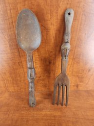 Vintage Antique Carved Wood Native South American Indian 12' Fork And Spoon