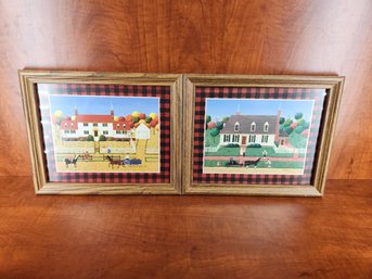 Lot Of 2 Colleen Sgrai Prints House Buggy Amish Pilgrim Colonist Colonial Country Farmhouse Home Decor