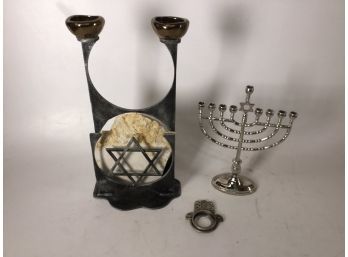 Lot Of 3 Religious/judaic Candle Holders/menorahs