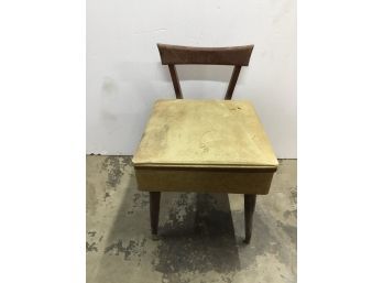 Vintage MCM Wooden Chair With Vinyl Upholstery