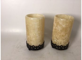 Pair Of Onyx Or Quartz Candle Sconces