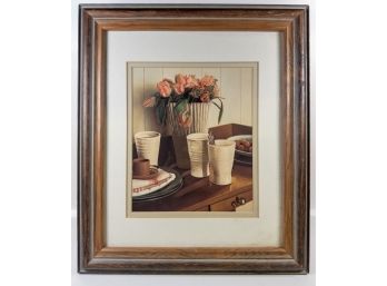 Still Life Of Flowers And Kitchen Home Decor By Wouter Roelofs Framed And Matted Art Print