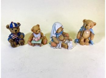 Lot Of 4 Miniature Collectible Teddy Bear Figurines - Americana, Baker, Shepherd, Mother And Child
