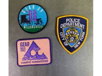 Vintage Patches: Millersville Gear Up 88, Coastal Connecticut Gear 90, NYPD Police Dept.