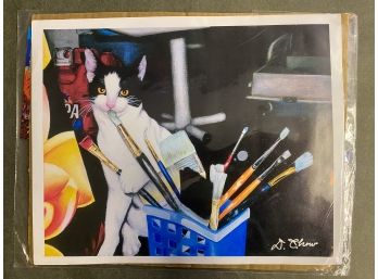 Debbie Chow Cat And Paintbrush Artwork Prints - Unique And Colorful