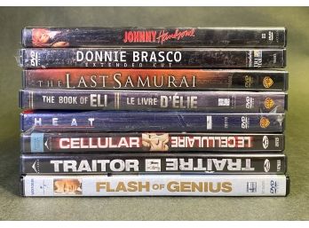 Lot Of 8 DVDs: Donnie Brasco, The Last Samurai, Heat, Cellular, Traitor, Flash Of Genius
