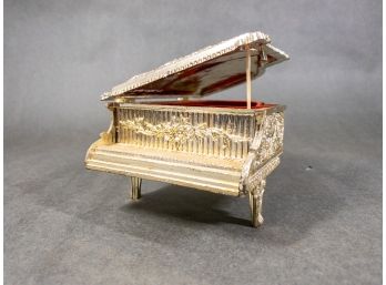 Ornate Silver Plated Piano Trinket Jewelry Box Vintage Made In Hong Kong