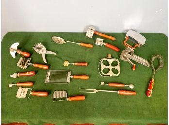 Collection Of Vintage Kitchen Gadgets - Red Handles, Mouli Products, Unique Designs