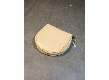 Vintage Leather Beige Zip Coin Purse Made In USA Compact Design