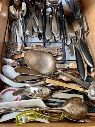 Large Lot Of Flatware, Serving Pieces, Knives