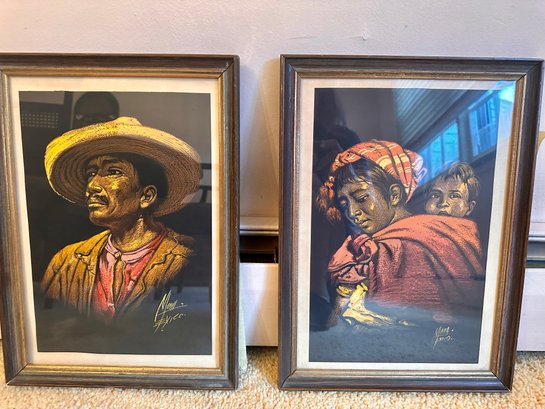 Vintage Signed Art  Pair.  Mexico