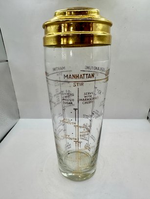 Vintage Glass Cocktail Shaker With Doses And Cocktail Ingredients